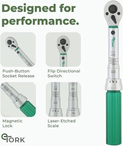 Vista 3 de eTORK Llave dinamométrica de 1/4 con sistema de bloqueo magnético, llave dinamométrica de pulgada-libra (5-50 in-lb) (0.6-5.6 Nm), precisión
