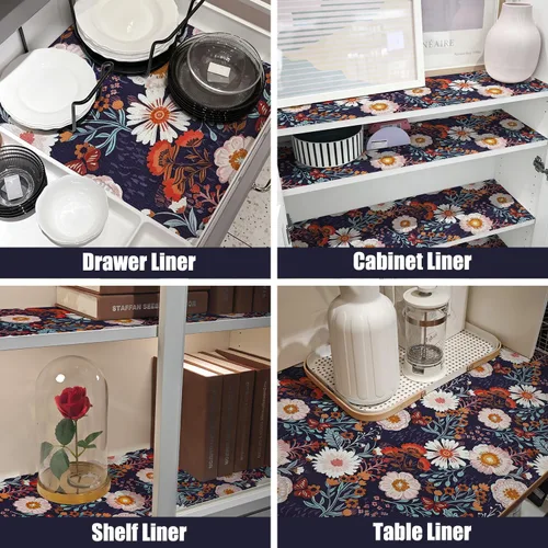Vista 8 de Forro floral para cajones para cocina, 12 pulgadas x 10 pies Azul marino