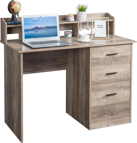 Vista 10 de Karl home Escritorio para ordenador de estudio y escritura, mesa para PC y portátil de madera para oficina en casa con estante de cajón, bandeja