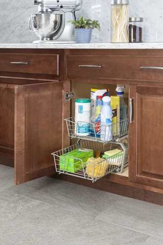 Vista 2 de ClosetMaid Organizador de gabinete extraíble de 11 pulgadas, 2 niveles, resistente, cajones de estantes de despensa deslizantes para cocina, baño