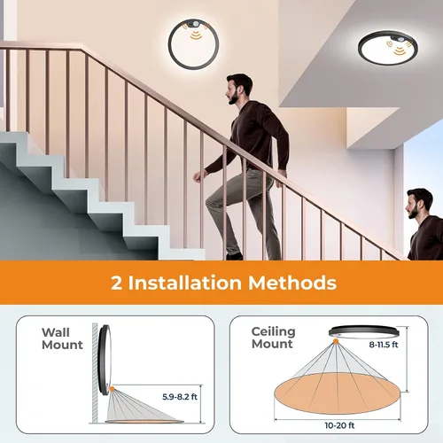 Vista 6 de BLNAN Lámpara de techo con sensor de movimiento con cable, 8.7 pulgadas, 3000 K, 4000 K, 5000 K, seleccionable, lámpara LED de montaje empotrado