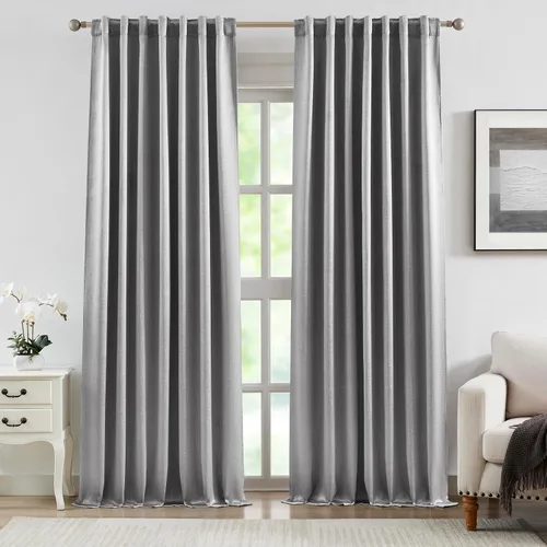 Vista 14 de Bujasso Cortinas de jacquard negras con bolsillo para barra, pestaña trasera y lazos de lujo, cortinas aisladas térmicamente para oscurecer