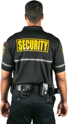 Vista 3 de First Class Camiseta polo con insignia de seguridad y parche para bicicleta con bolsillo con cremallera y rayas reflectantes