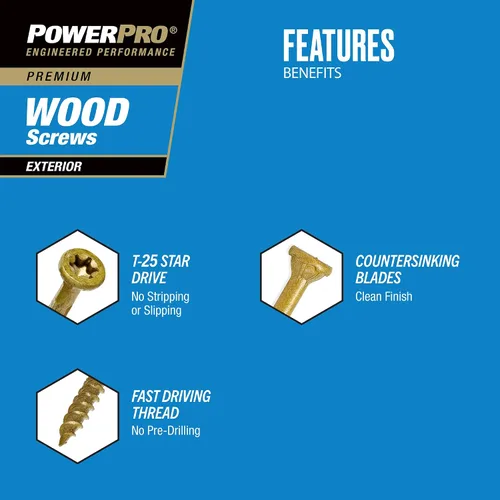 Vista 2 de Power Pro Tornillos de madera para exteriores de alta calidad, tornillos de cubierta multiusos #8 x 1-1/2 pulgadas para proyectos al aire libre