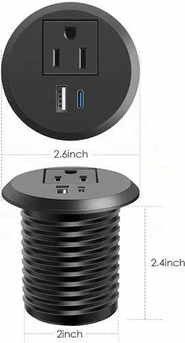 Vista 5 de Ojal de alimentación de escritorio, 2 pulgadas, estación de carga rápida USB C PD de 20 W, salida de alimentación empotrada con orificio