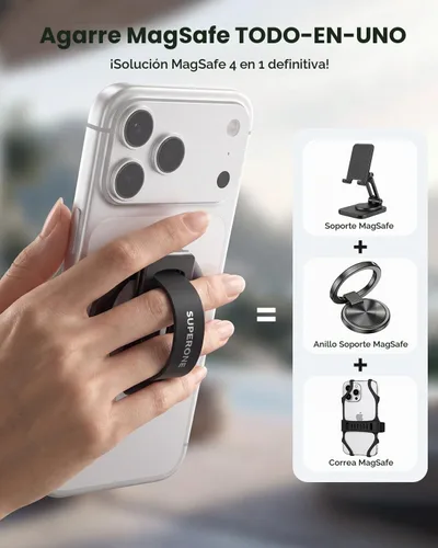 Vista 6 de SUPERONE para agarre de teléfono MagSafe, bucle de silicona suave y soporte Negro