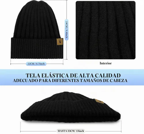 Vista 2 de Beanie Hat and Touchscreen Gloves with Winter Scarf 3PCS Set for Men Women Negro