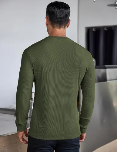 Vista 27 de COOFANDY Camisas Henley de manga larga para hombre, camisetas elásticas acanaladas, camisetas básicas casuales de moda