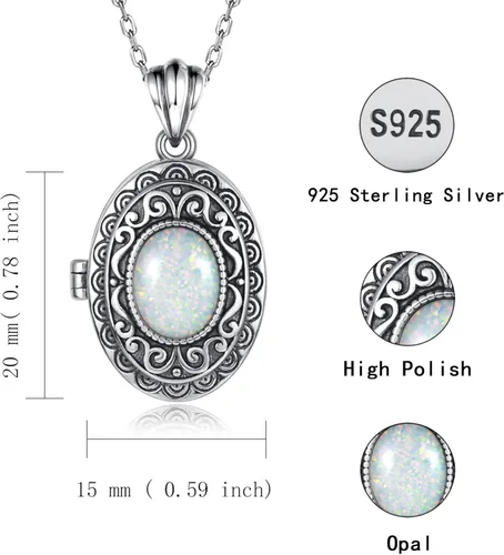 Vista 7 de MANBU Collar con medallón de plata de ley para mujer colgante de medallón de ópalo ovalado que sostiene fotos siempre contigo fotos