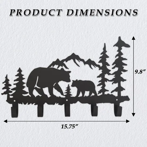 Vista 3 de Ganchos de Abrigo de Metal con Oso Arte de Pared Decorativo - Colgadores de Oso y Portallaves - Ganchos con Temática de Animales Decoración Dulce