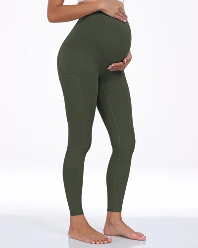 Vista 26 de WHOUARE Leggings de maternidad sobre el vientre con bolsillos para mujer, cintura alta, entrenamiento, pantalones de yoga