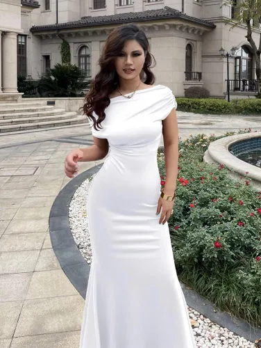 Vista 8 de YMDUCH Vestido de noche para mujer, elegante, sin mangas, con hombros descubiertos, largo, formal, para fiesta