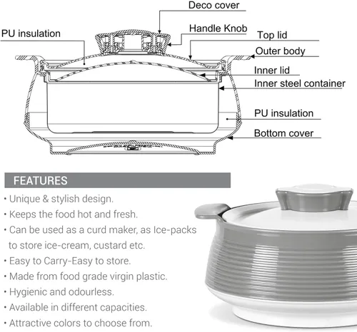 Vista 7 de Milton Cacerola para comida caliente, olla caliente de acero inoxidable con aislamiento de doble pared interior con tapa, caja de servir