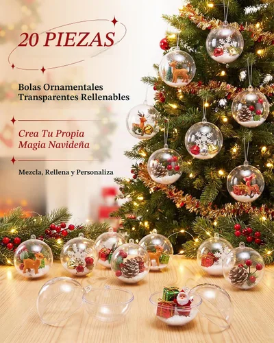 Vista 3 de 20 Pack Clear Plastic Fillable Christmas Ornaments Balls, 50mm