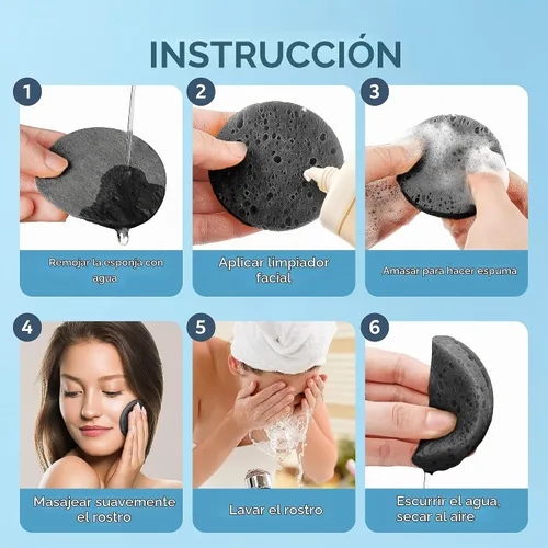 Vista 3 de GAINWELL 50 esponjas faciales comprimidas negras para limpieza facial diaria y exfoliación, esponjas 100% naturales para cosmética y spa para Negro