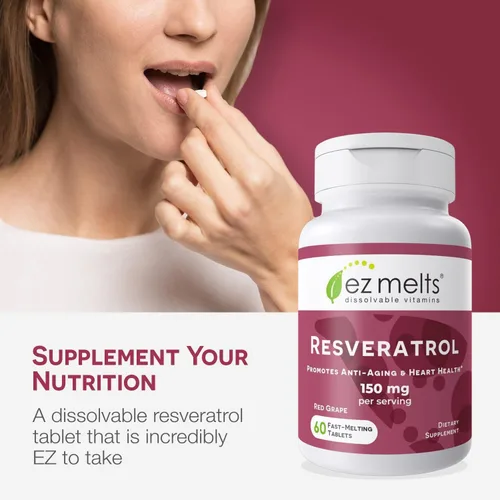 Vista 6 de EZ Melts Suplemento de resveratrol soluble 150 mg, sin azúcar, suministro de 1 mes - 1 paquete