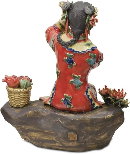 Vista 3 de Figura de porcelana china, Shi Wan Lady en rojo