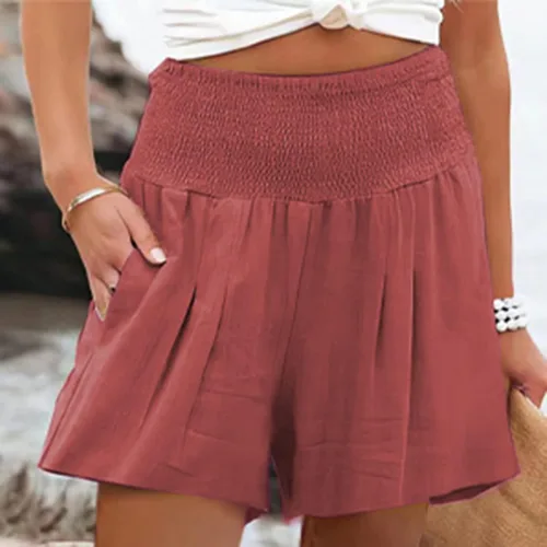 Vista 4 de TOPINCN Pantalones cortos deportivos con cintura elástica para mujer, pantalones cortos de entrenamiento para correr, fitness, yoga, Rojo ladrillo