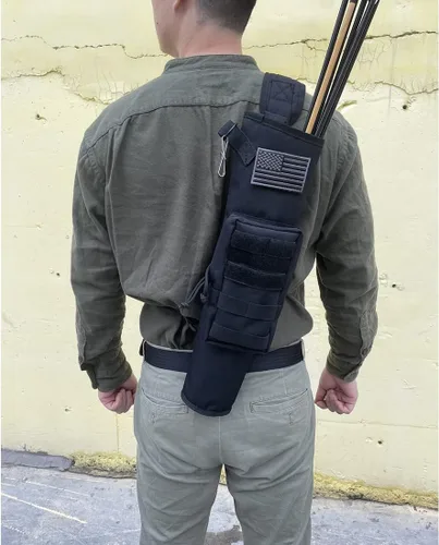 Vista 6 de Carcaj de arco ligero para la espalda con doble uso plegable compacto, bolsa de flechas para la cadera con sistema Molle colgado para tiro al blanco