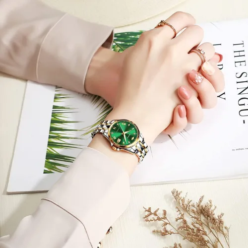 Vista 2 de OLEVS Relojes automáticos para mujer, de lujo, con diamantes de imitación, con cristales de zafiro, elegante, de acero de tungsteno, impermeable