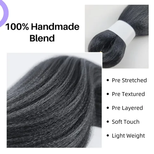 Vista 4 de Pelo corto negro trenzado preestirado de 14 pulgadas para trenzas sin nudos, pelo sintético 1B trenzado para trenzas Bob Box
