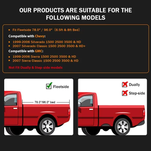 Vista 2 de GRAND ORANGE Guardabarros 4 unidades, compatibles con Chevy Silverado/GMC Sierra 1999-2007 con modelos Fleetside de 78.0 / 96.0 pulgadas de longitud