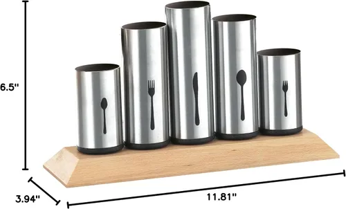 Vista 8 de Esmeyer Soporte para cubiertos de acero inoxidable, madera, acero inoxidable, paquete de 1