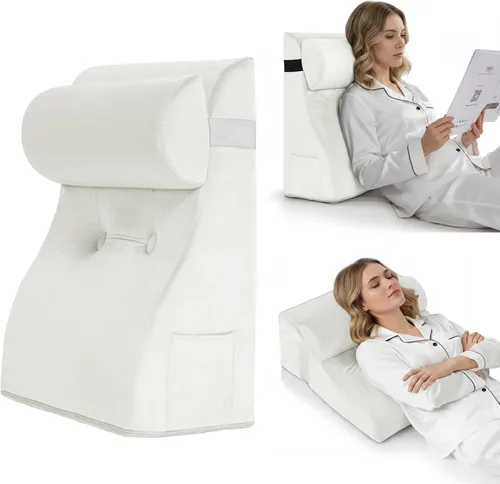 Vista 15 de Almohada de lectura de cuña de espuma viscoelástica para cama, almohada ergonómica para adultos con reposacabezas ajustable, almohada de cama