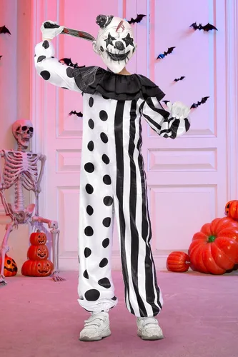 Vista 4 de BesserBay Halloween Kids Scary Killer Clown White Costume 5-14 Years