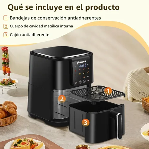 Vista 7 de Panana Freidora de aire, freidora de aire de gran capacidad de 6.3 cuartos de galón, horno sin aceite con 12 preajustes, freidora de aire de 1500 W