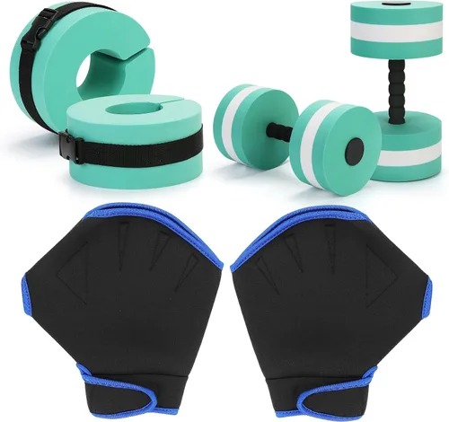 Vista 8 de Water Dumbbells Set,6 Pieces Water Aerobic Exercise Foam Dumbbell Set Pool Resistance, Detachable Aquatic Dumbells, Resistance Gloves, Aquatic
