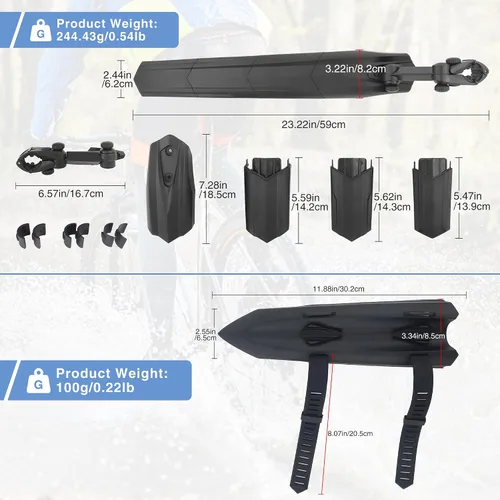 Vista 2 de WEEROCK Front and Rear Bike Fender Frame Downtube Bicycle Mudguard and Adjustable Rear Bike Fender for 24 26 28 Inch Bicycle, Mountain Bike,MTB