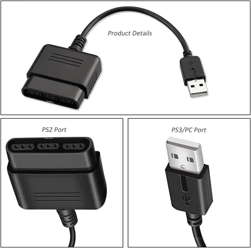 Vista 4 de vienon Convertidor adaptador de controlador PS2 a USB paquete de 2 compatibles con PS1PS2 controlador Gamepad a PS3PC controlador sin necesidad