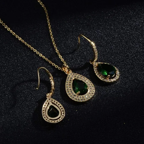Vista 6 de Juego de joyas de cristal para boda nupcial con colgante de lágrima, collar y aretes colgantes para novia, damas de honor, madre de novia, fiesta