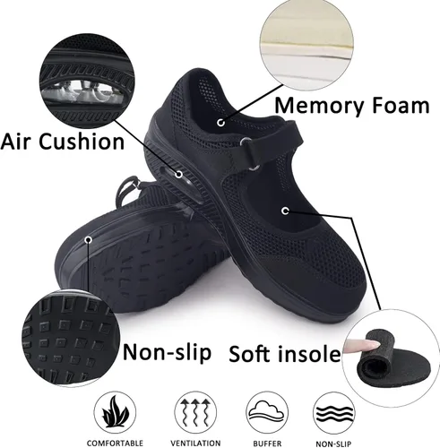 Vista 4 de Zapatos de enfermería de trabajo para mujer, antideslizantes, ajustables y transpirables, para caminar, fitness, informal, enfermería, ortopédicos
