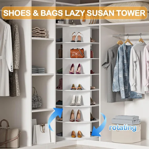 Vista 3 de MAGIC UNION Torre giratoria para zapatos, bolsa giratoria de 7 niveles, organizador Lazy Susan, estante giratorio de 360°, armario de carrusel