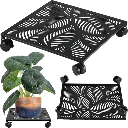 Vista 12 de Paquete de 1 carrito cuadrado de metal de 12 pulgadas con ruedas, soporte grande para plantas rodantes para interiores y exteriores, carrito