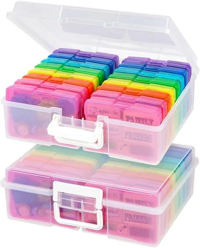 Vista 13 de IRIS USA 4 x 6 pulgadas, fabricado en Estados Unidos, paquete de 2 organizadores de fotos y caja de almacenamiento de imágenes con asa, 12 fundas