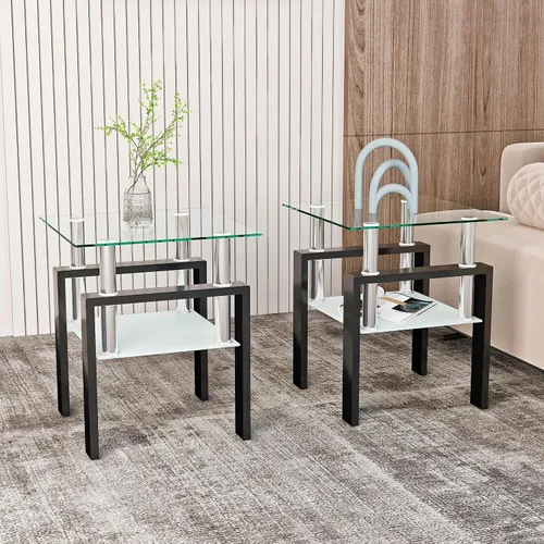 Vista 9 de Mesa auxiliar de vidrio moderna para sofá, mesa de centro pequeña, mesa de centro negra, mesa de sala de estar, mesita de noche cuadrada, muebles
