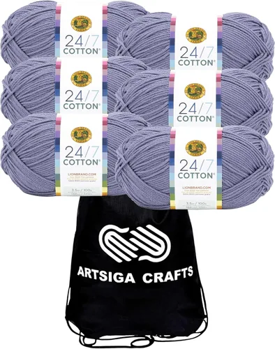 Vista 68 de Lion Brand 24/7 Algodón Blanco 761-100 (6-Carrillos - Mismo Lote de Tinta) Hila Gruesa Media #4 de Algodón para Crochet y Tejido con Bolsa