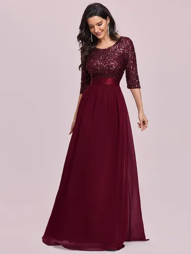 Vista 4 de Ever-Pretty Vestido de noche formal de gasa con lentejuelas para mujer, línea A, media manga, vestido de madre de la novia 00683