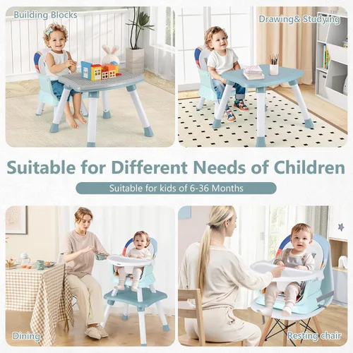 Vista 3 de INFANS Silla alta 8 en 1 para bebés y niños pequeños, asiento elevador Azul bebé