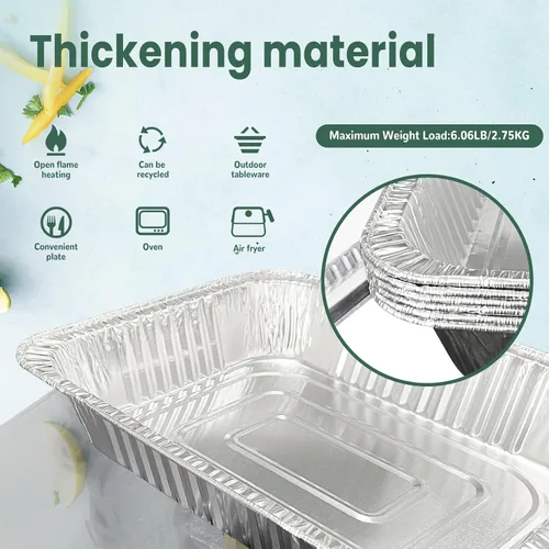 Vista 6 de YLT WAX Bandejas Desechables de Papel de Aluminio de 9 x 13 pulgadas con Tapas Transparentes (Paquete de 10), Recipientes de Alimentos Duraderos