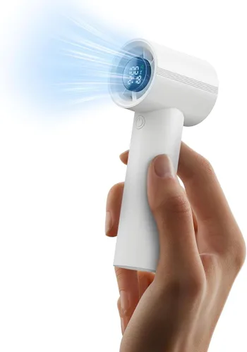 Vista 10 de Ventilador de mano portátil, velocidad (1-199) Potente mini ventilador turbo, motor de alta velocidad de 30000 RPM