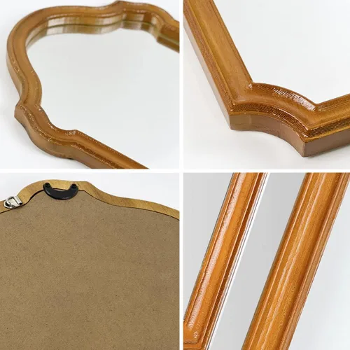Vista 4 de Espejo de pared arqueado de madera rústica, diseño irregular, espejo decorativo con marco de madera para dormitorio, tocador, sala de estar, entrada