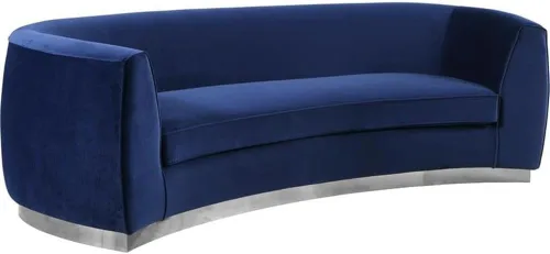Vista 7 de Meridian Furniture Julian Collection Modern Sofá tapizado de terciopelo contemporáneo con base de acero inoxidable en acabado cromado pulido