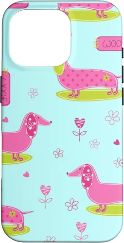 Vista 19 de Funda para iPhone 13 Dachshund Pattern turquoise Flowers Weiner Dog Lover