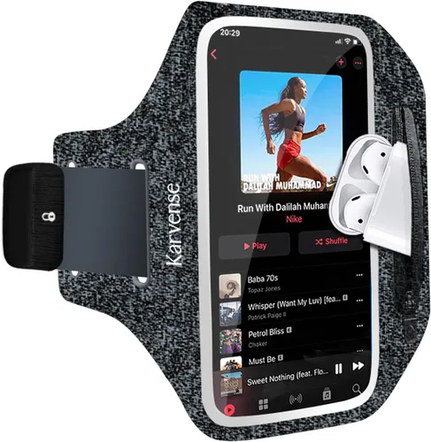 Vista 8 de Brazalete para teléfono para correr, soporte de teléfono para correr para iPhone y Samsung Galaxy, soporte para teléfono celular para caminar, Negro
