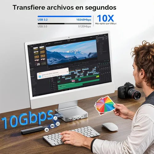 Vista 6 de AGEEN Concentrador USB-C de 14 puertos y 10 Gbps para iMac de 24 pulgadas