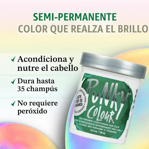 Vista 2 de Punky Alpine Green Color Semipermanente para el Cabello - Tinte Acondicionador para el Cabello Vegano y Libre de Crueldad, Dura Hasta 35 Lavados